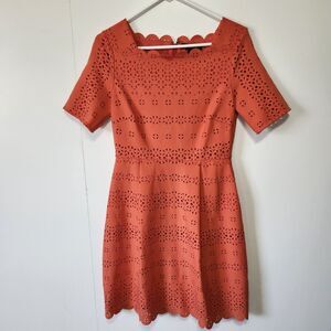 Banana Republic Laser Cut Fit & Flare Dress Orange Coral Size 4 Scalloped Hem